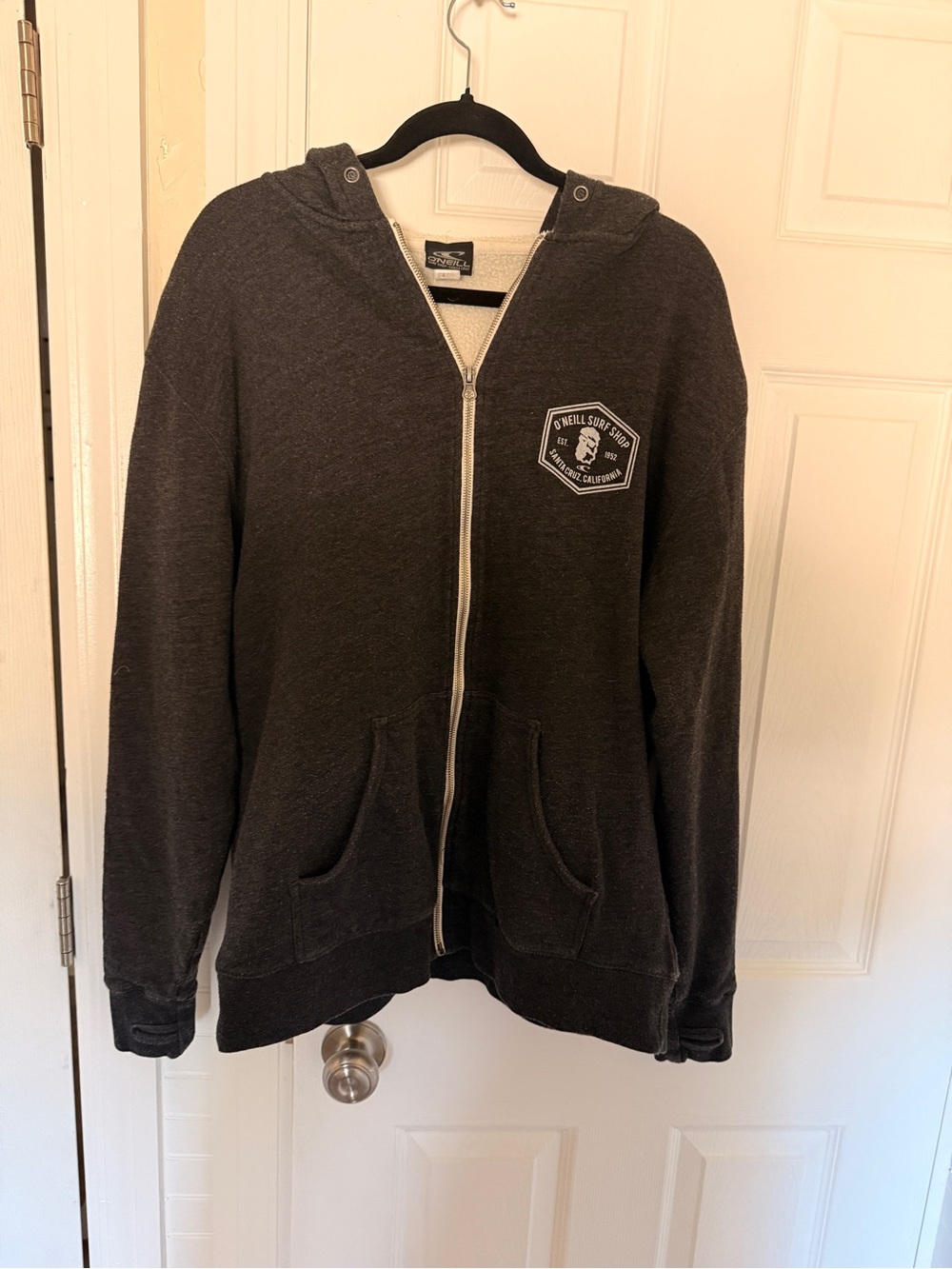 O'Neill Dark Gray Zip-Up Hoodie with White Surf Patch